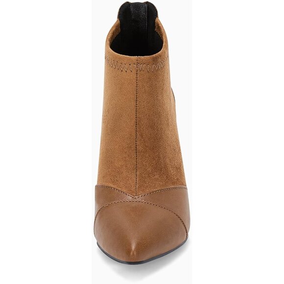 Women's Brown Dress Boots Pointed Toe Stiletto High Heel Splicing Booties - Picture 5 of 6
